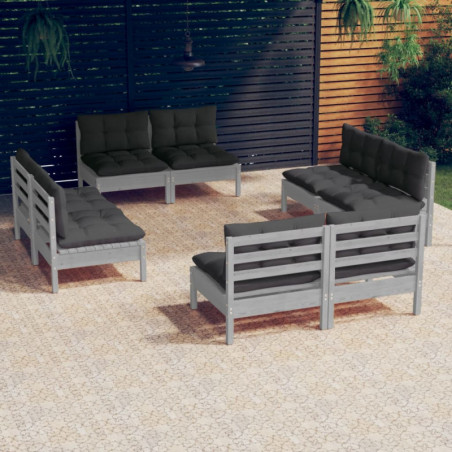 8-tlg. Garten-Lounge-Set mit Anthrazit Kissen Kiefernholz