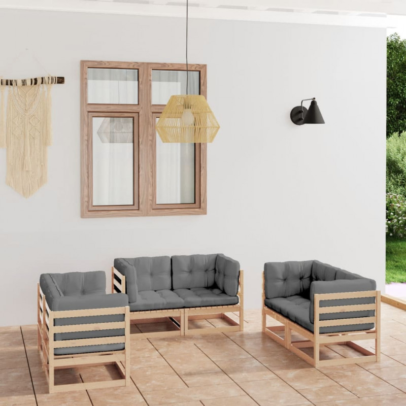 6-tlg. Garten-Lounge-Set mit Kissen Kiefer Massivholz