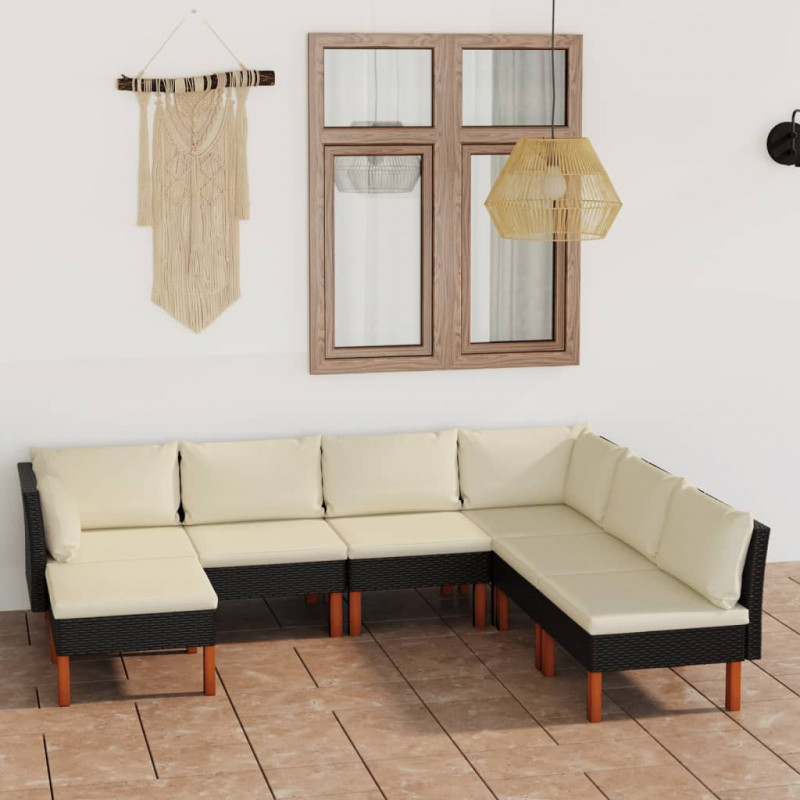 7-tlg. Garten-Lounge-Set Nielas mit Kissen Poly Rattan Schwarz