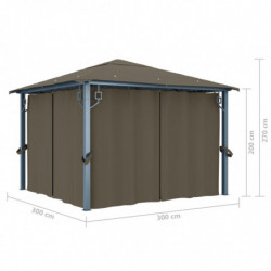 Pavillon mit Vorhang 300x300 cm Taupe Aluminium