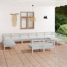 12-tlg. Garten-Lounge-Set Weiß Massivholz Kiefer