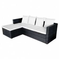 4-tlg. Garten-Lounge-Set Feivel mit Auflagen Poly Rattan Schwarz