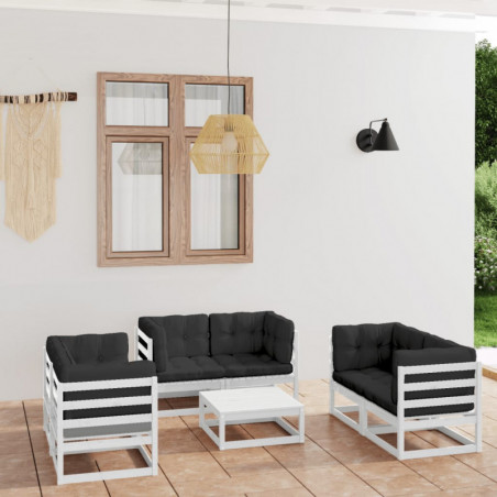 7-tlg. Garten-Lounge-Set Mustafa mit Kissen Kiefer Massivholz