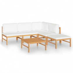 6-tlg. Garten-Lounge-Set mit Creme Kissen Massivholz Teak