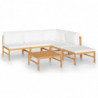 6-tlg. Garten-Lounge-Set mit Creme Kissen Massivholz Teak