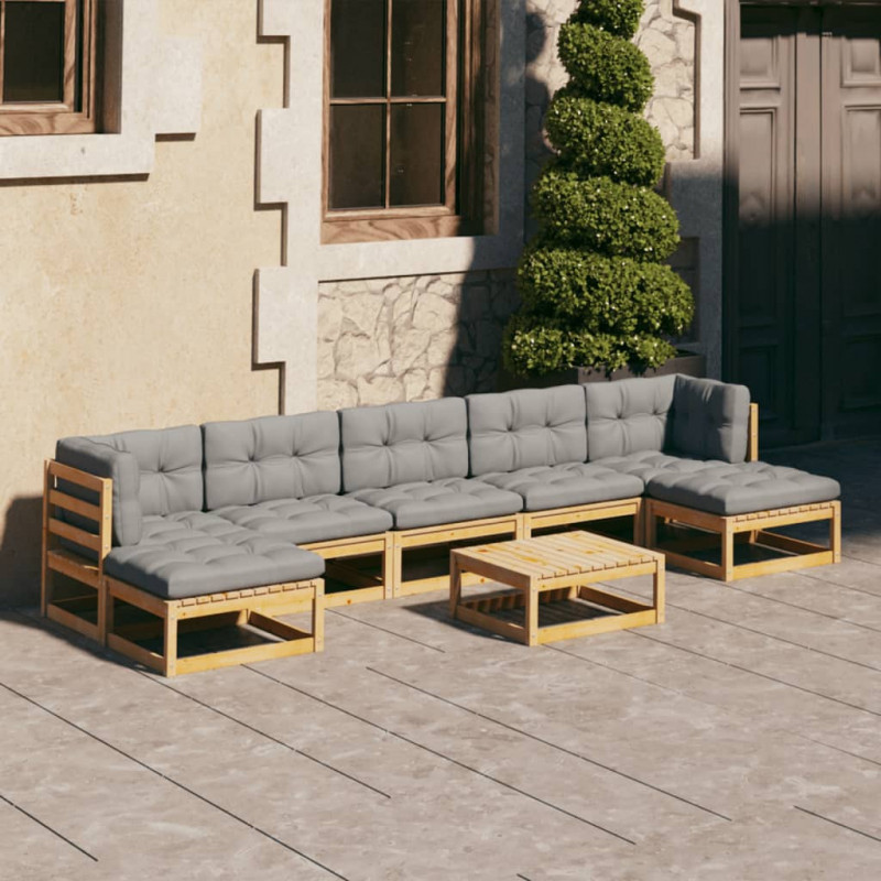 8-tlg. Garten-Lounge-Set mit Kissen Massivholz Kiefer