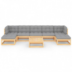 8-tlg. Garten-Lounge-Set mit Kissen Massivholz Kiefer