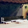 8-tlg. Garten-Lounge-Set mit Kissen Weiß Kiefernholz