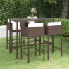 5-tlg. Gartenbar-Set mit Kissen Poly Rattan Braun