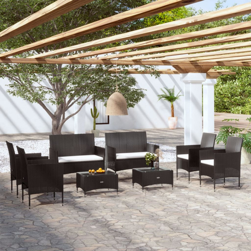 8-tlg. Garten-Lounge-Set Pamuk mit Auflagen Poly Rattan Schwarz