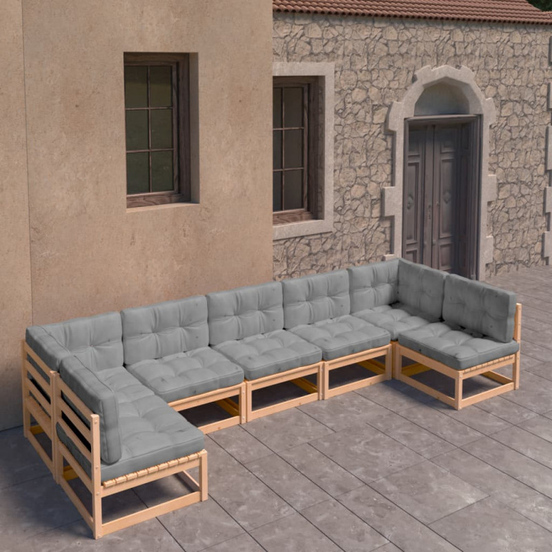 7-tlg. Garten-Lounge-Set Nadda mit Kissen Kiefer Massivholz