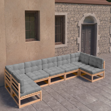 7-tlg. Garten-Lounge-Set Nadda mit Kissen Kiefer Massivholz