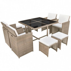 9-tlg. Garten-Essgruppe Rico mit Auflagen Poly Rattan Beige