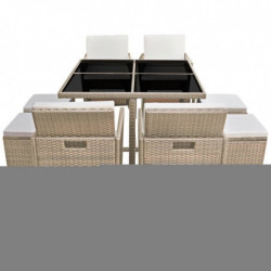 9-tlg. Garten-Essgruppe Rico mit Auflagen Poly Rattan Beige