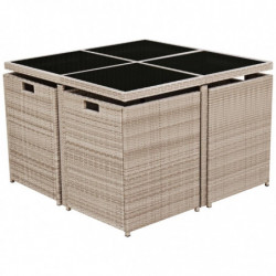 9-tlg. Garten-Essgruppe Rico mit Auflagen Poly Rattan Beige