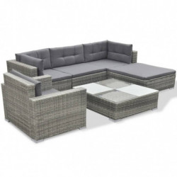 6-tlg. Garten-Lounge-Set Lidwina mit Auflagen Poly Rattan Grau