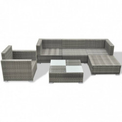 6-tlg. Garten-Lounge-Set Lidwina mit Auflagen Poly Rattan Grau