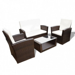 4-tlg. Garten-Lounge-Set Faiza mit Auflagen Poly Rattan Braun