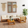 6-tlg. Garten-Lounge-Set mit Auflagen Creme Massivholz Akazie