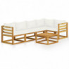 6-tlg. Garten-Lounge-Set mit Auflagen Creme Massivholz Akazie