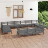 13-tlg. Garten-Lounge-Set Grau Massivholz Kiefer