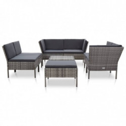 8-tlg. Garten-Lounge-Set Pancrazio mit Auflagen Poly Rattan Grau