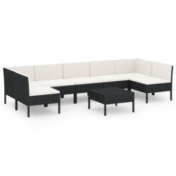 8-tlg. Garten-Lounge-Set Panja mit Auflagen Poly Rattan Schwarz