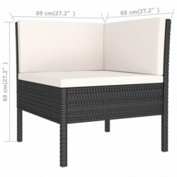 8-tlg. Garten-Lounge-Set Panja mit Auflagen Poly Rattan Schwarz