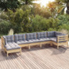 7-tlg. Garten-Lounge-Set mit Grauen Kissen Kiefer Massivholz