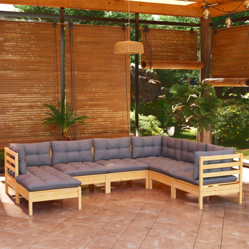 7-tlg. Garten-Lounge-Set mit Grauen Kissen Kiefer Massivholz