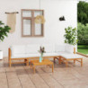 6-tlg. Garten-Lounge-Set mit Creme Kissen Massivholz Teak