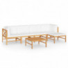 6-tlg. Garten-Lounge-Set mit Creme Kissen Massivholz Teak