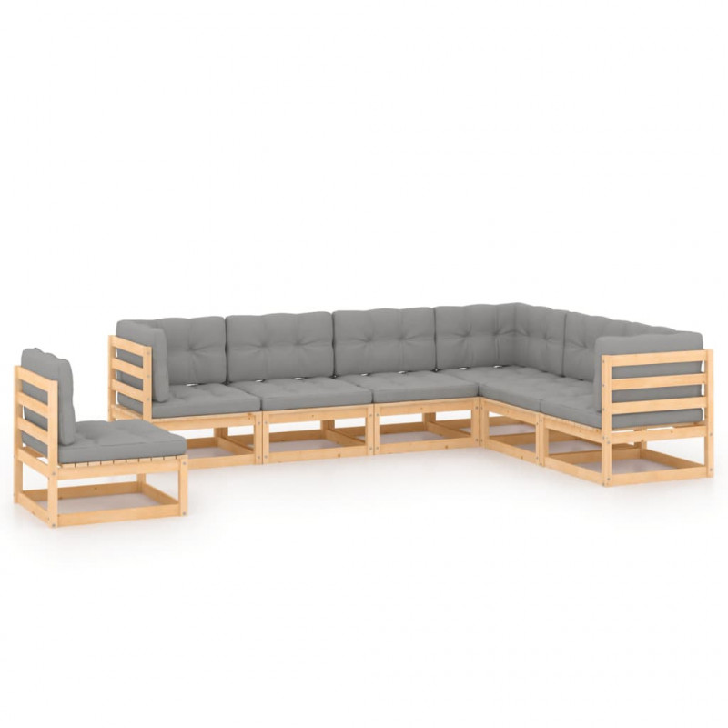 7-tlg. Garten-Lounge-Set Nahele mit Kissen Kiefer Massivholz