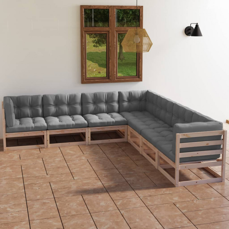 7-tlg. Garten-Lounge-Set Naika mit Kissen Kiefer Massivholz