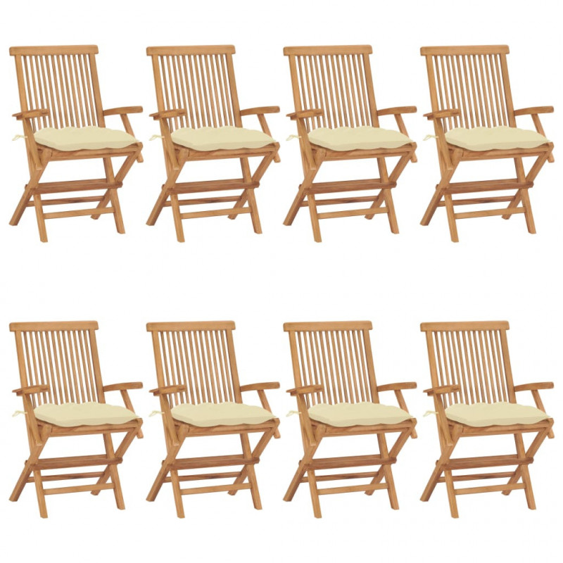 Gartenstühle mit Cremeweißen Kissen 8 Stk. Massivholz Teak