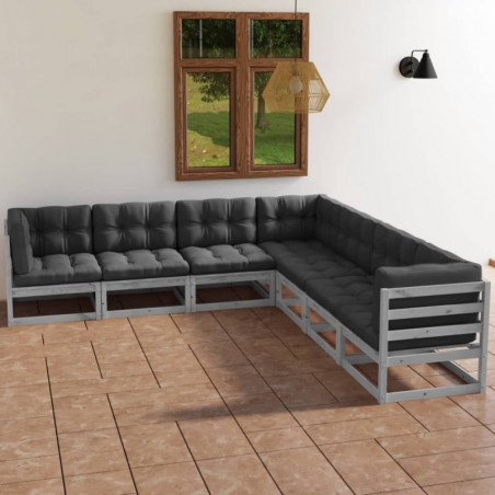 7-tlg. Garten-Lounge-Set Nalani mit Kissen Kiefer Massivholz