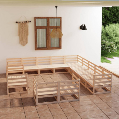 13-tlg. Garten-Lounge-Set Massivholz Kiefer