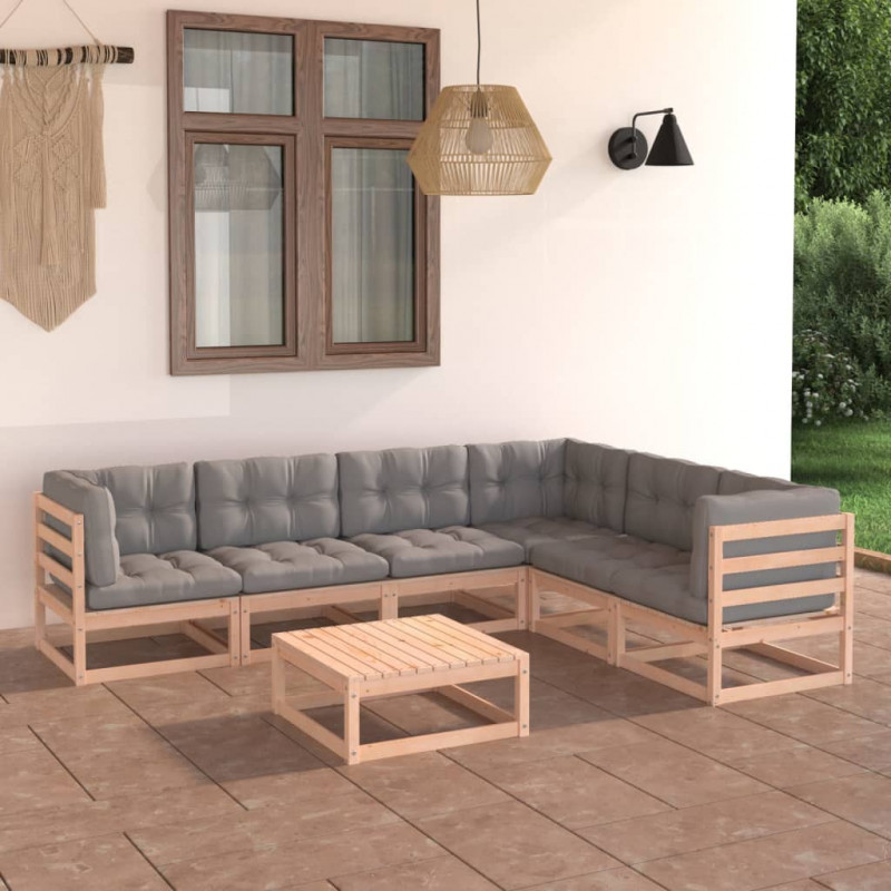 7-tlg. Garten-Lounge-Set Nana mit Kissen Kiefer Massivholz