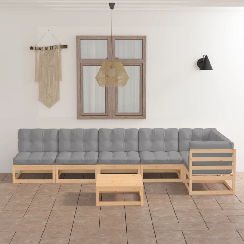 7-tlg. Garten-Lounge-Set Nancy mit Kissen Kiefer Massivholz