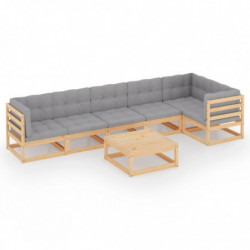 7-tlg. Garten-Lounge-Set Nancy mit Kissen Kiefer Massivholz