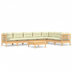 8-tlg. Garten-Lounge-Set mit Creme Kissen Massivholz Kiefer