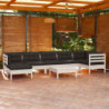 8-tlg. Garten-Lounge-Set mit Kissen Weiß Kiefer Massivholz