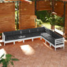 8-tlg. Garten-Lounge-Set mit Kissen Weiß Kiefer Massivholz