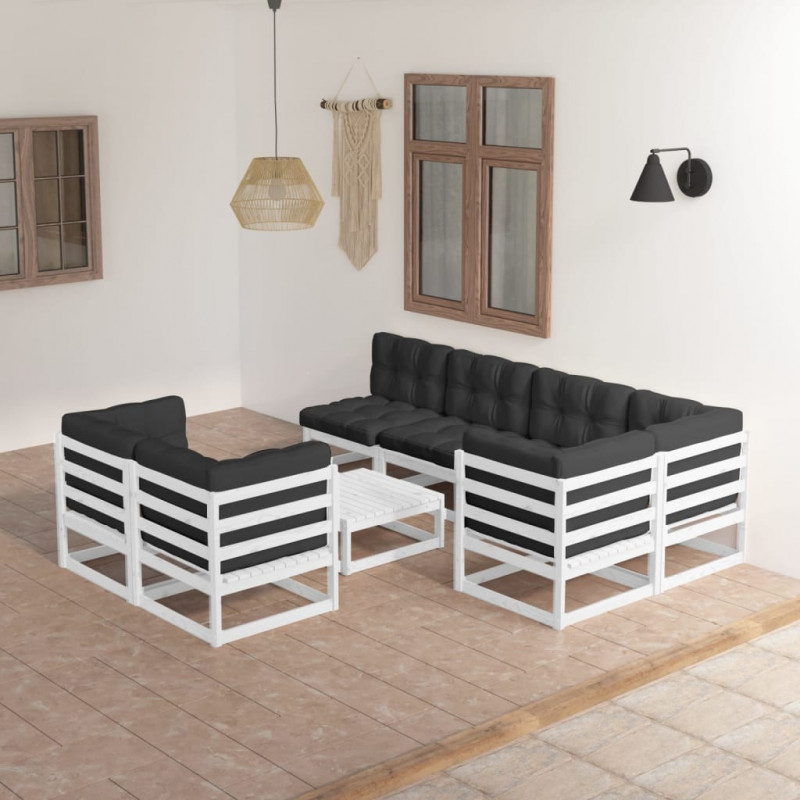 8-tlg. Garten-Lounge-Set mit Kissen Kiefer Massivholz