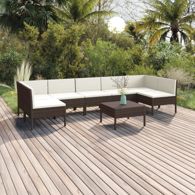 8-tlg. Garten-Lounge-Set mit Auflagen Poly Rattan Braun