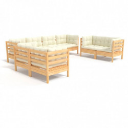 8-tlg. Garten-Lounge-Set mit Creme Kissen Massivholz Kiefer