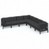 7-tlg. Garten-Lounge-Set mit Kissen Schwarz Kiefer Massivholz