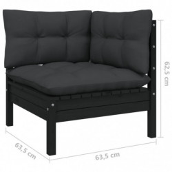 7-tlg. Garten-Lounge-Set mit Kissen Schwarz Kiefer Massivholz