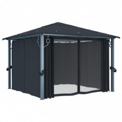 Pavillon Wadjda mit Vorhängen 300×300 cm Anthrazit Aluminium