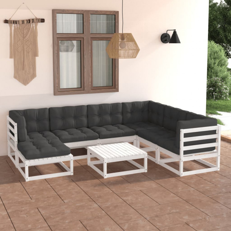 8-tlg. Garten-Lounge-Set mit Kissen Kiefer Massivholz